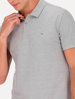 Polo Calvin Klein Masculina Piquet Slim Básica Sem Friso Cinza Mescla