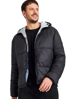 Jaqueta Reserva Masculina Hoodie Double Face Puffer Chumbo Cinza Preta