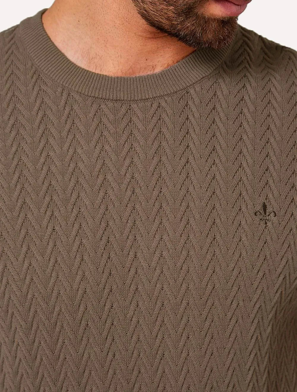 Tricot Dudalina Masculino Textura Chevron Marrom Claro