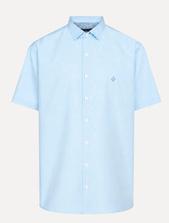 Camisa Dudalina Masculina Manga Curta Slim Superfine Cotton Tricoline Lisa Azul Claro