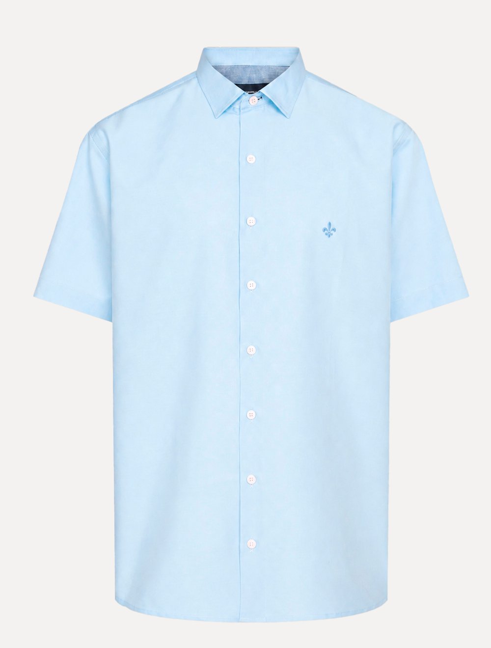 Camisa Dudalina Masculina Manga Curta Slim Superfine Cotton Tricoline Lisa Azul Claro