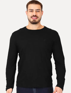 Camiseta Calvin Klein Jeans Masculina Manga Longa Rubber CK Frontal Preta