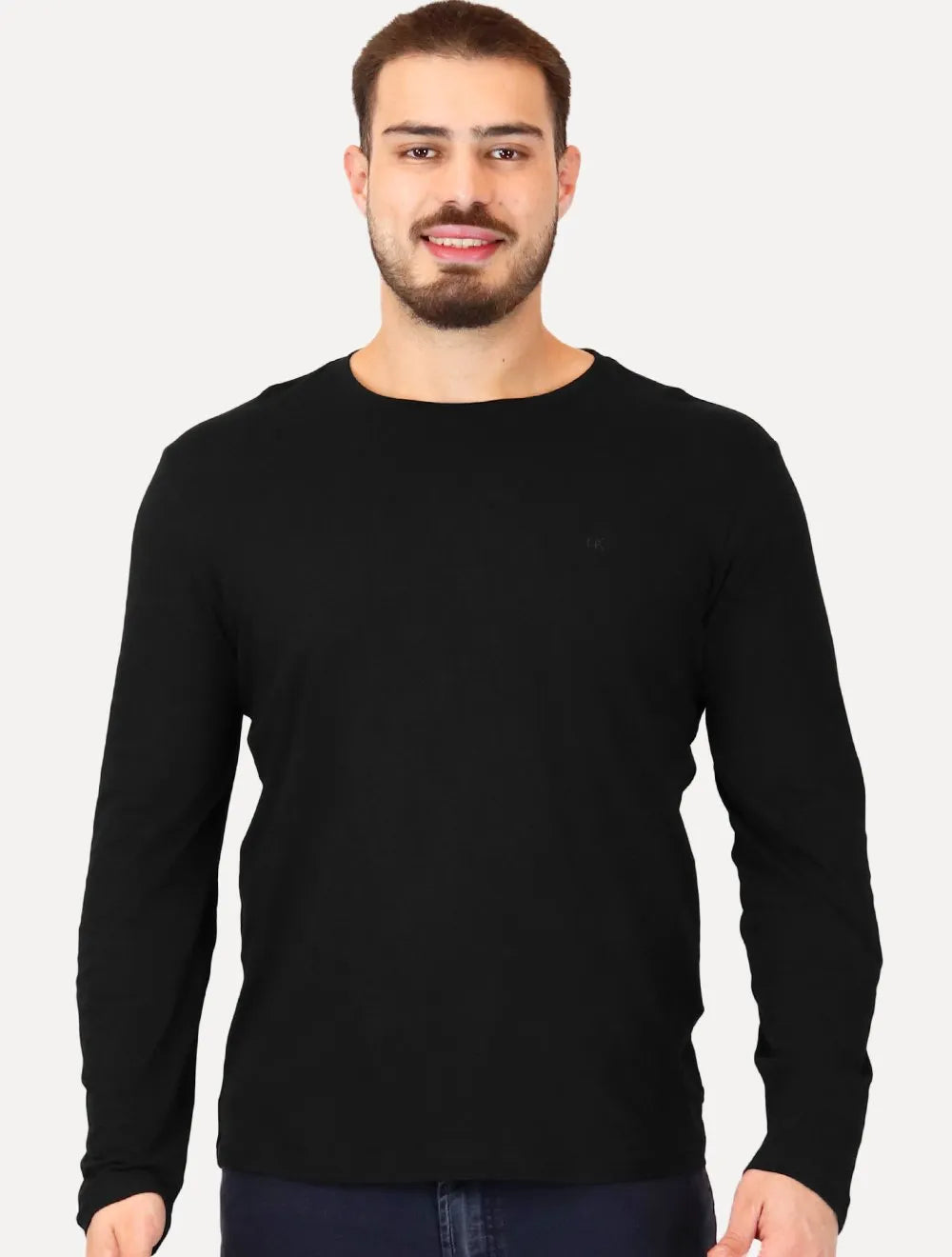 Camiseta Calvin Klein Jeans Masculina Manga Longa Rubber CK Frontal Preta