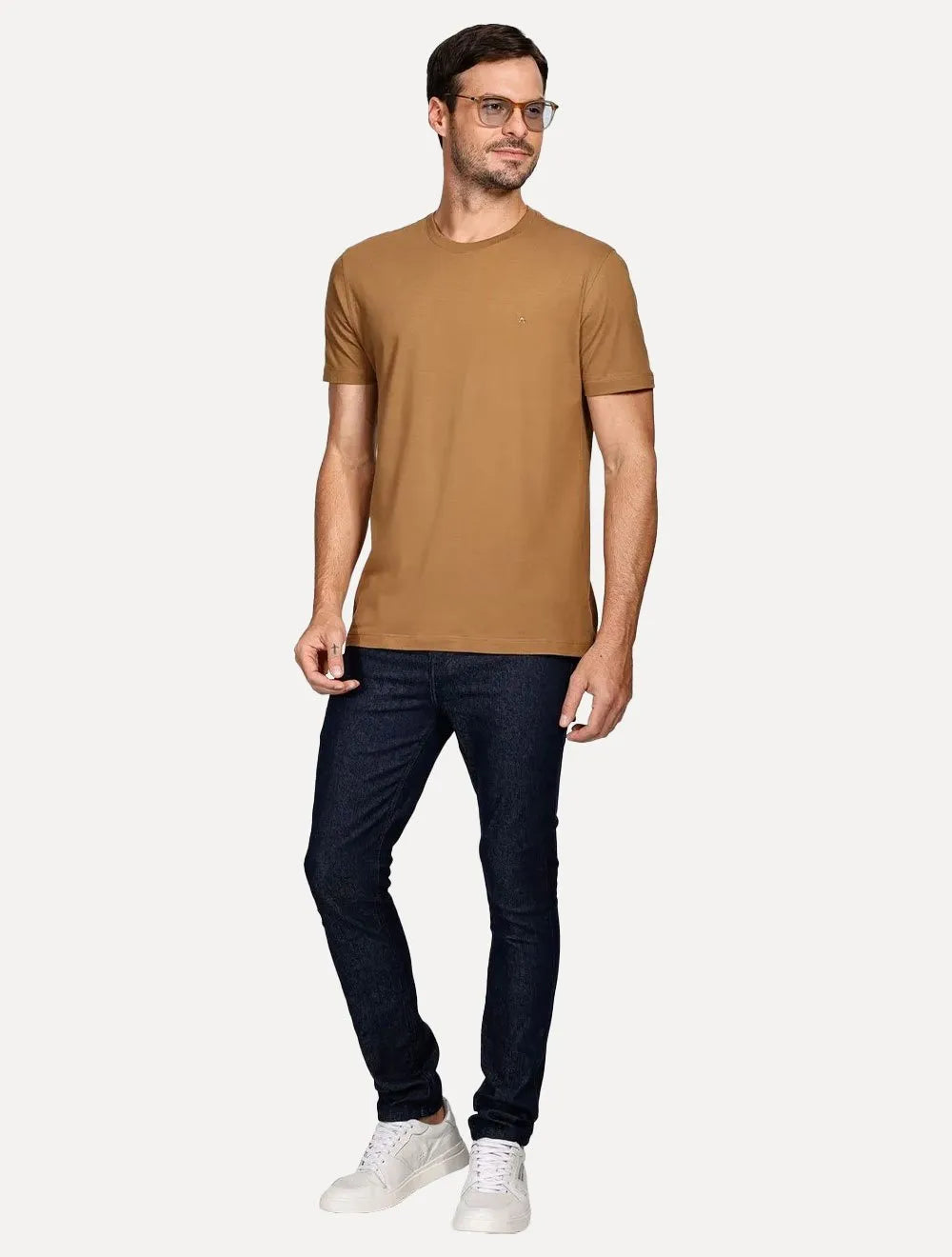 Camiseta Aramis Masculina Basic Lisa Marrom Mascavo