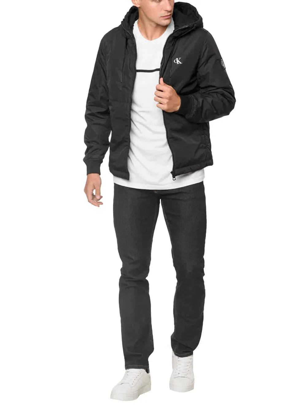 Jaqueta Calvin Klein Jeans Masculina Reciclada Chest Logo Preta