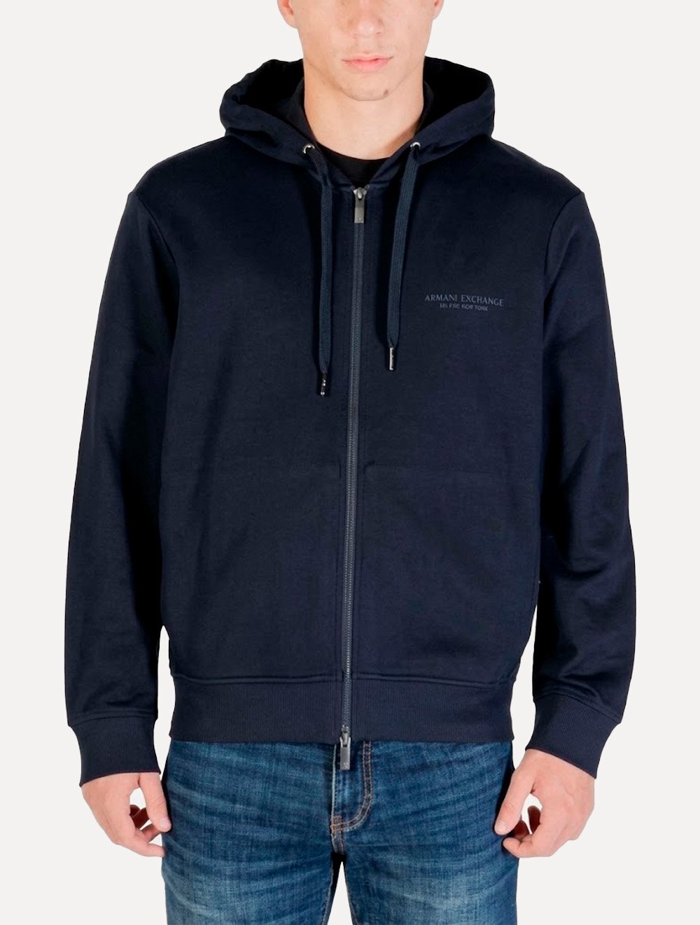 Moletom Armani Exchange Masculino Com Capuz Full Zip Subtle Logo Azul Marinho