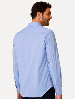Camisa Dudalina Masculina Milano Tricoline Superfine Cotton Lisa Stretch Azul Médio
