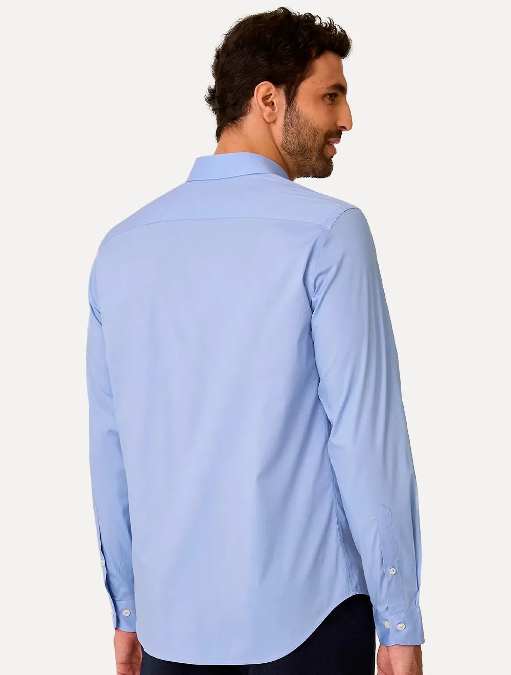 Camisa Dudalina Masculina Milano Tricoline Superfine Cotton Lisa Stretch Azul Médio