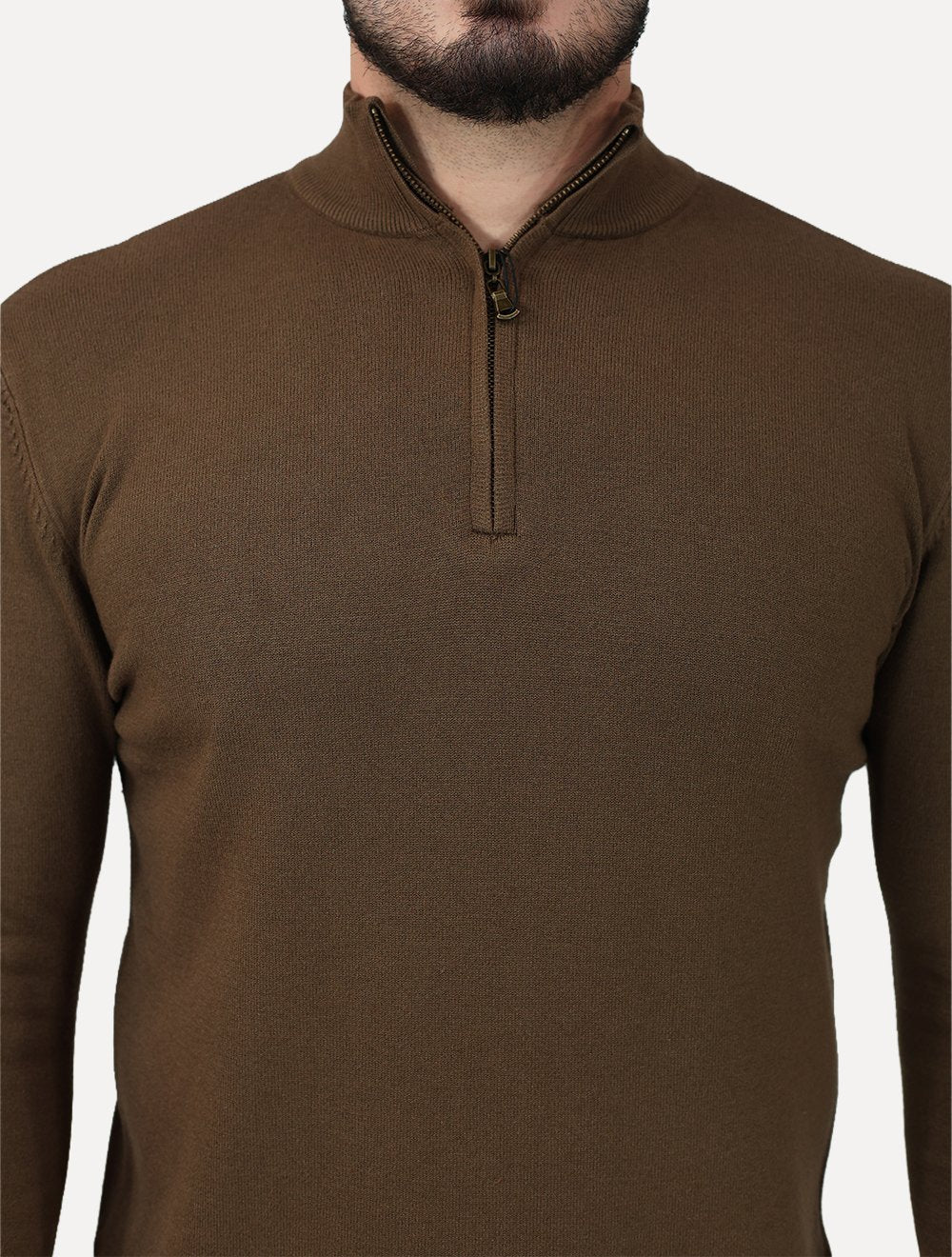 Suéter Dixen Masculina Tricot Manga Longa com Ziper Frontal Marrom