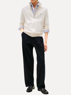 Suéter Tommy Hilfiger Masculino Essential Cotton Zip Through Off White