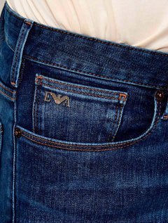 Calça Jeans Empório Armani Masculina J06 Slim Fit  Cintura Regular Azul Médio