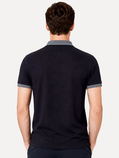Polo Dudalina Masculina Piquet Gola Binada Azul Marinho