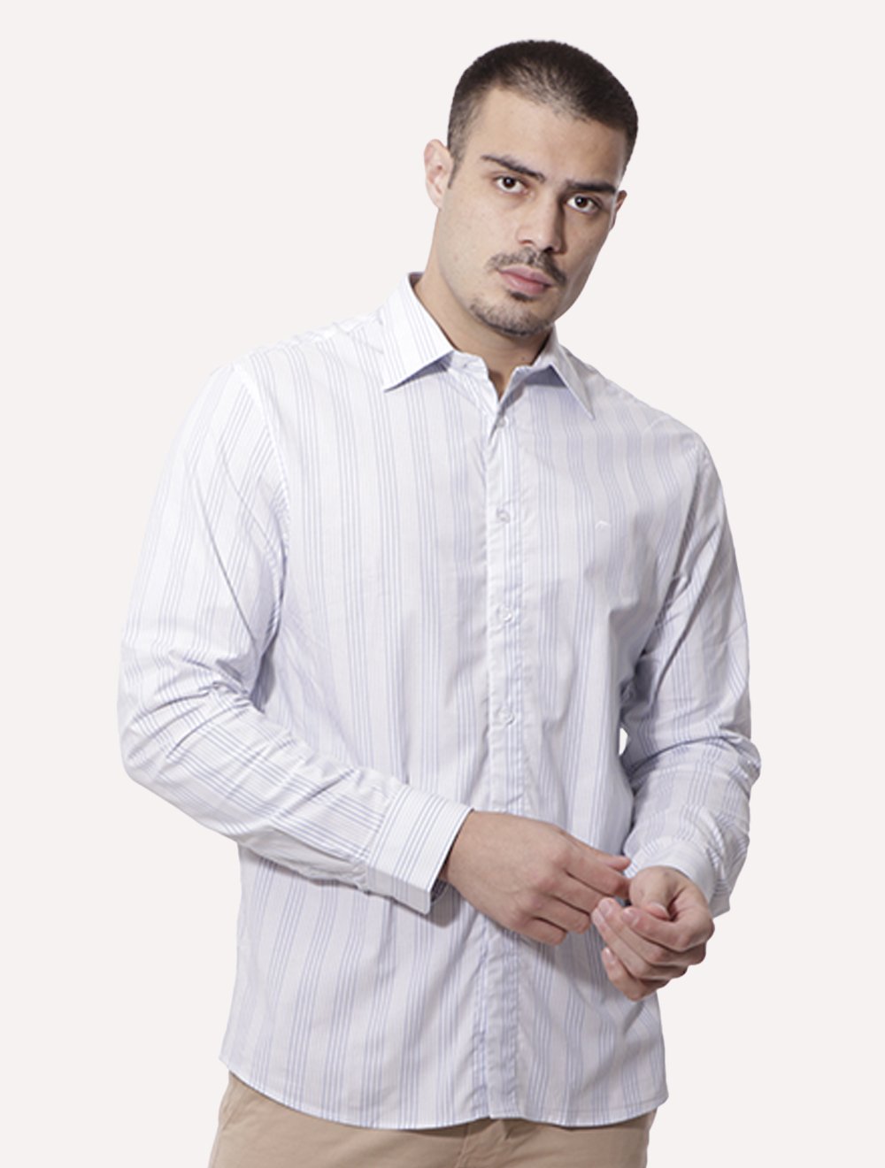 Camisa Ellus Masculina Slim Tricoline Oregon Anatomic Listrada Branca
