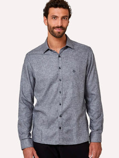 Camisa Dudalina Masculina Slim Twill Melange Cinza Escuro Mescla