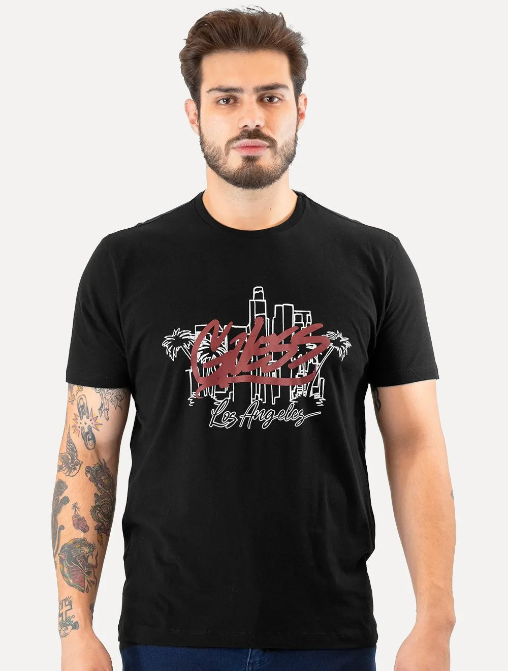 Camiseta Guess Masculina Los Angeles Skyscraper Preta