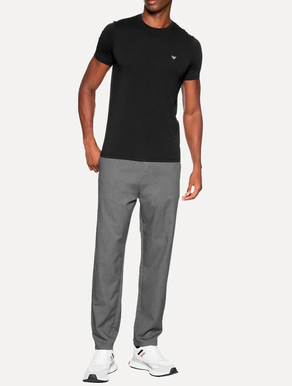 Kit Camisetas Empório Armani Masculina C-Neck Printed Logo Preta e Cinza Mescla