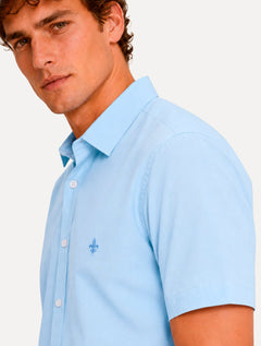 Camisa Dudalina Masculina Manga Curta Slim Superfine Cotton Tricoline Lisa Azul Claro