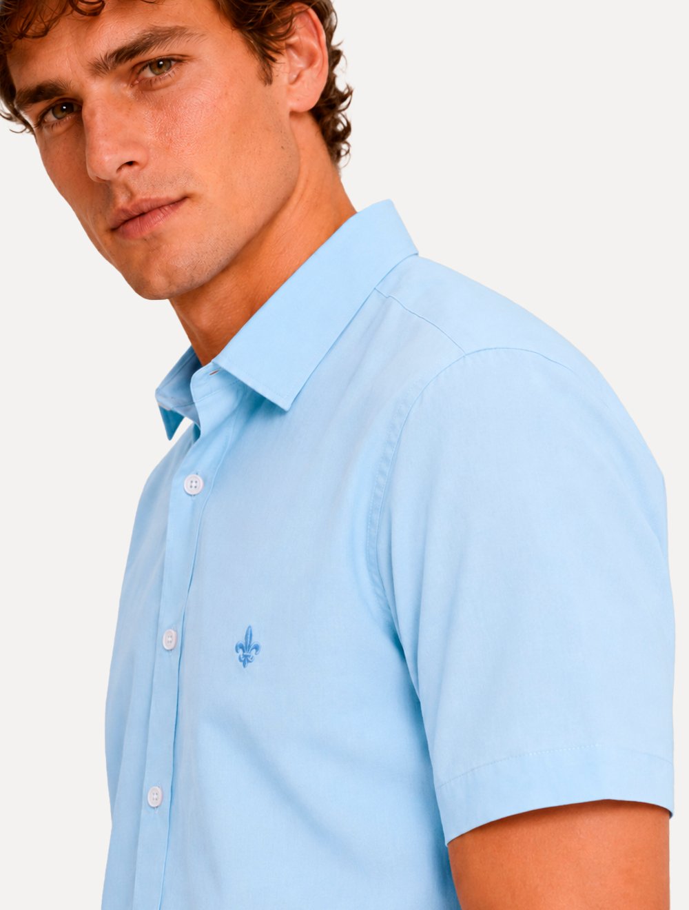 Camisa Dudalina Masculina Manga Curta Slim Superfine Cotton Tricoline Lisa Azul Claro