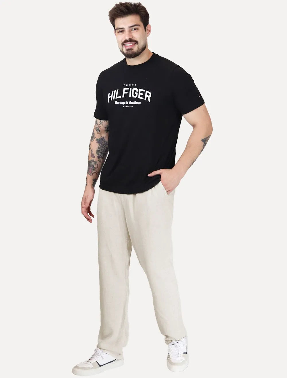 Calça Calvin Klein Masculina Viscose Linho Elastano Off White