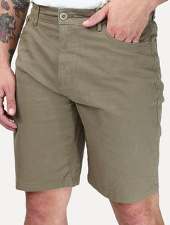 Bermuda King & Joe Masculina Slim Sarja 2X1 Five Pockets Cáqui