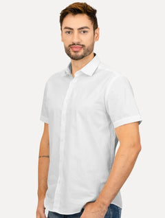 Camisa Aramis Masculina Manga Curta Slim Stretch Tricoline Branca