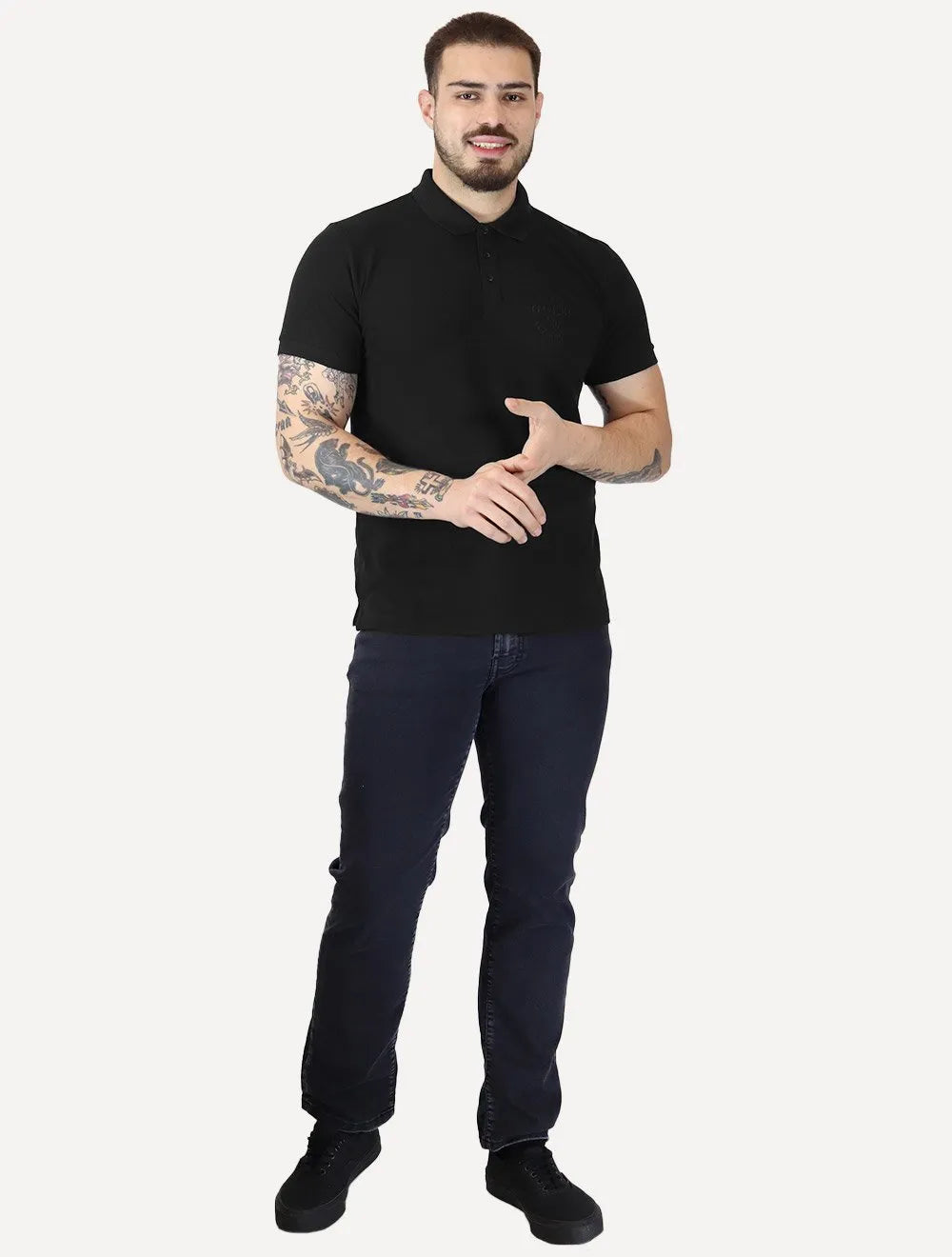 Polo Guess Masculina Piquet 1981 Bordado Preta