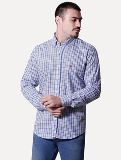 Camisa Ralph Lauren Masculina Custom Fit Atenas Xadrez Azul Royal/Branca