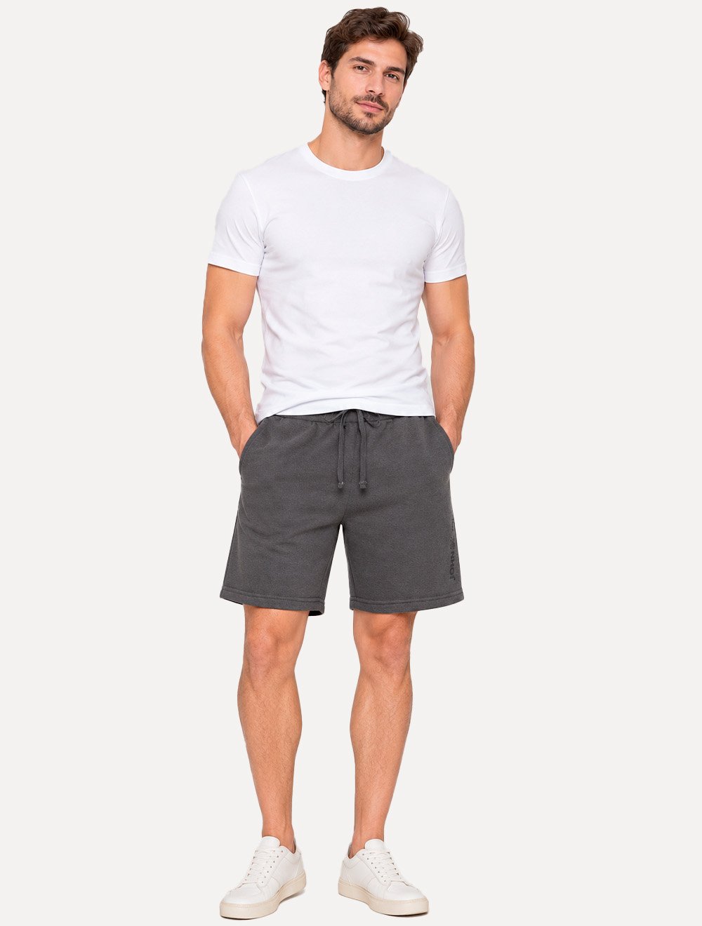 Bermuda John John Masculina Moletom New Basic Cinza Escuro