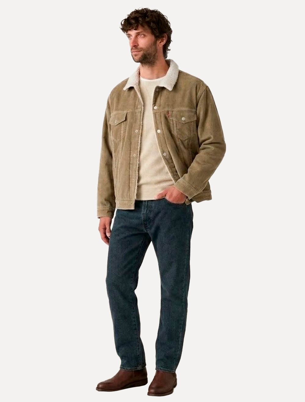 Jaqueta Levis Jeans Masculina Trucker Relaxed Sherpa Cáqui