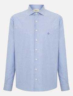 Camisa Dudalina Masculina Slim Superfine Cotton Listrada Light Azul Médio