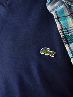 Camiseta Lacoste Masculina Manga Longa Jersey Pima Cotton V-Neck Lightweight Azul Marinho