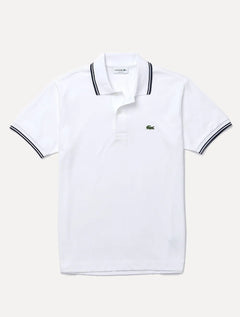 Polo Lacoste Masculina Classic Fit Piquet Navy Stripes Branca