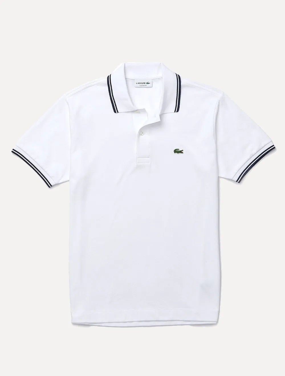 Polo Lacoste Masculina Classic Fit Piquet Navy Stripes Branca