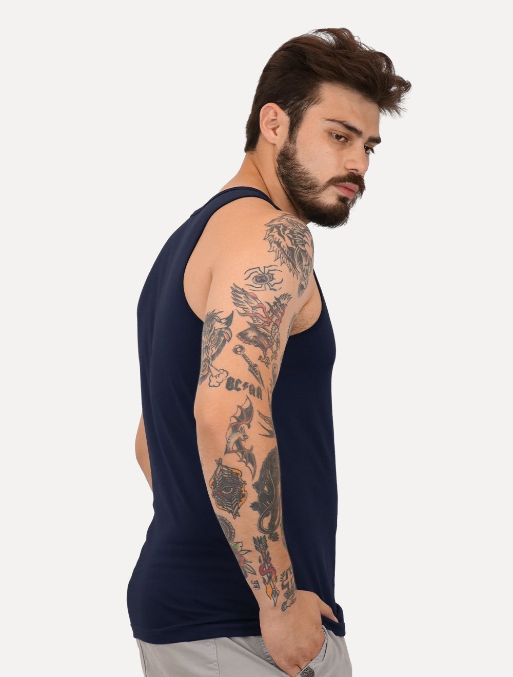 Regata Ellus Masculina Cotton Fine Classic Logo Azul Marinho