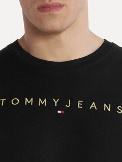Camiseta Tommy Jeans Masculina Core Linear Gold Logo Preta