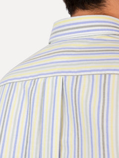 Camisa Tommy Hilfiger Masculina Manga Curta Regular Oxford Multi Stripes Amarela