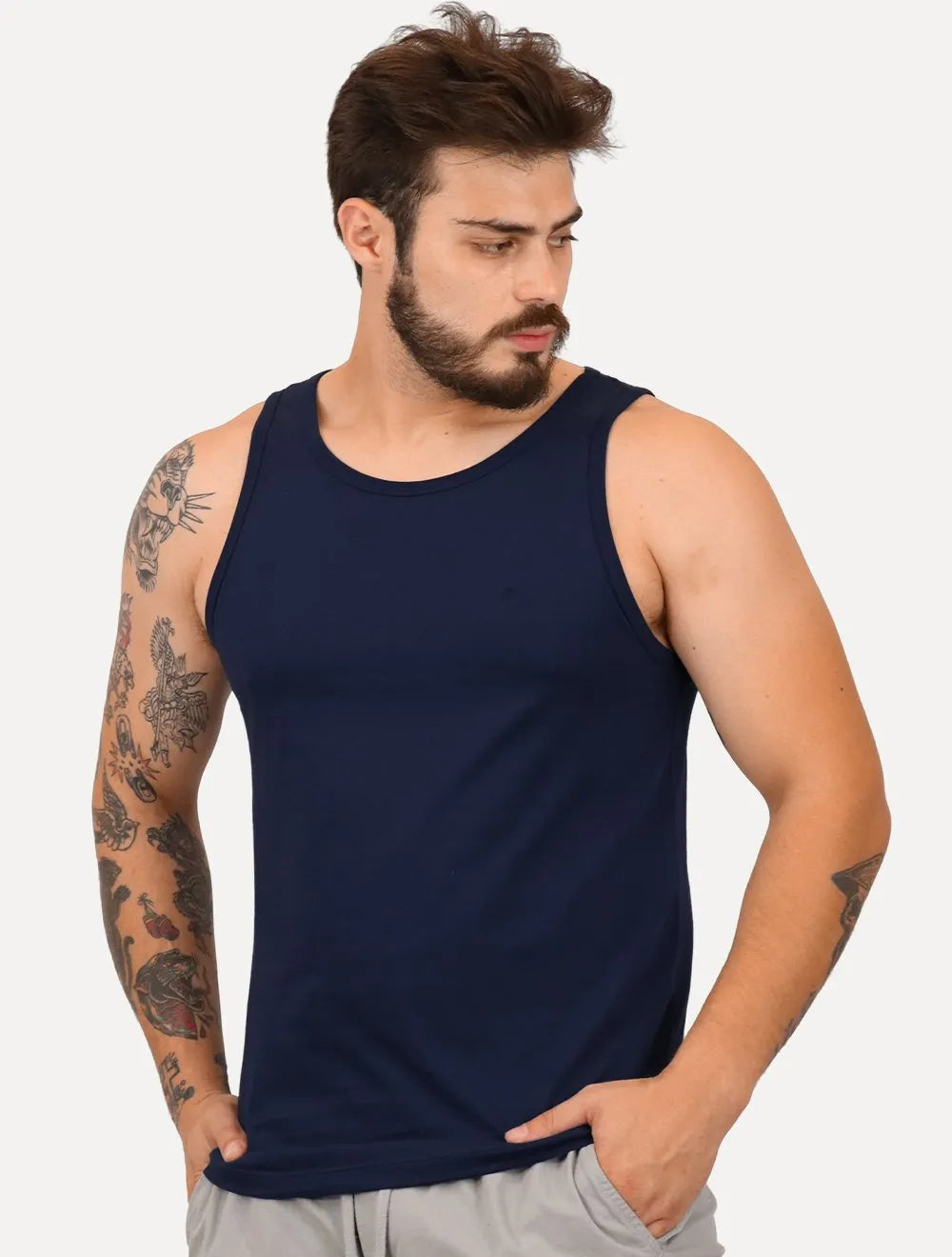 Regata Ellus Masculina Cotton Fine Classic Logo Azul Marinho
