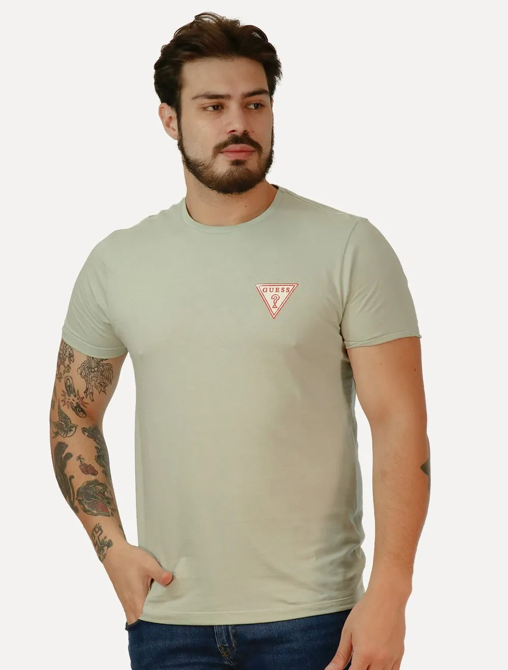 Camiseta Guess Masculina Los Angeles Tropical Verde Claro