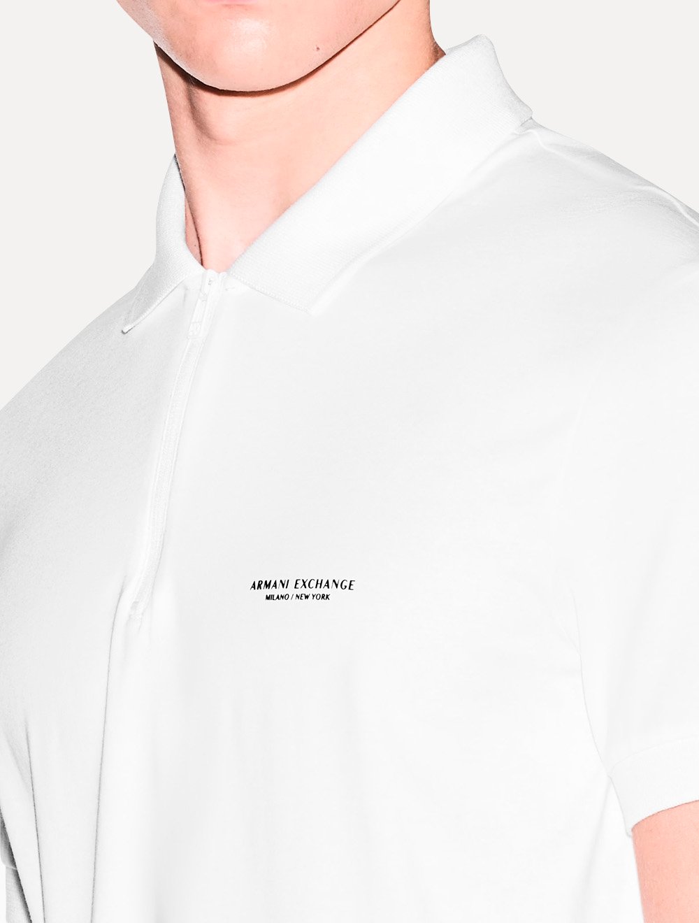 Camisa Polo Armani Exchange Slim Fit Malha de Algodão Half Zip Off-White