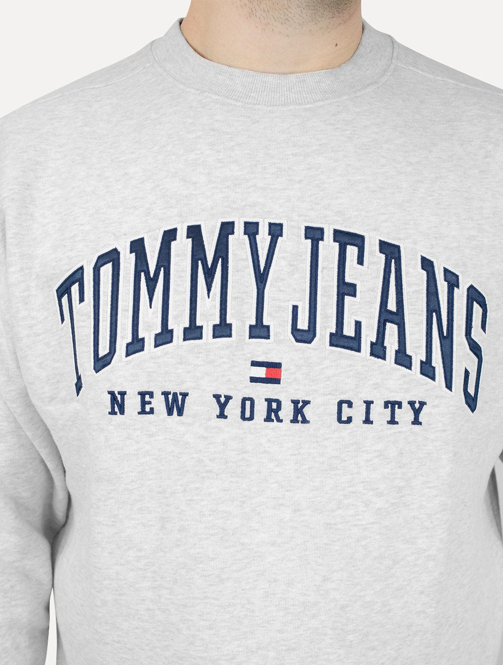 Moletom Tommy Jeans Masculino Relaxed C-neck Varsity Cinza Claro Mescla