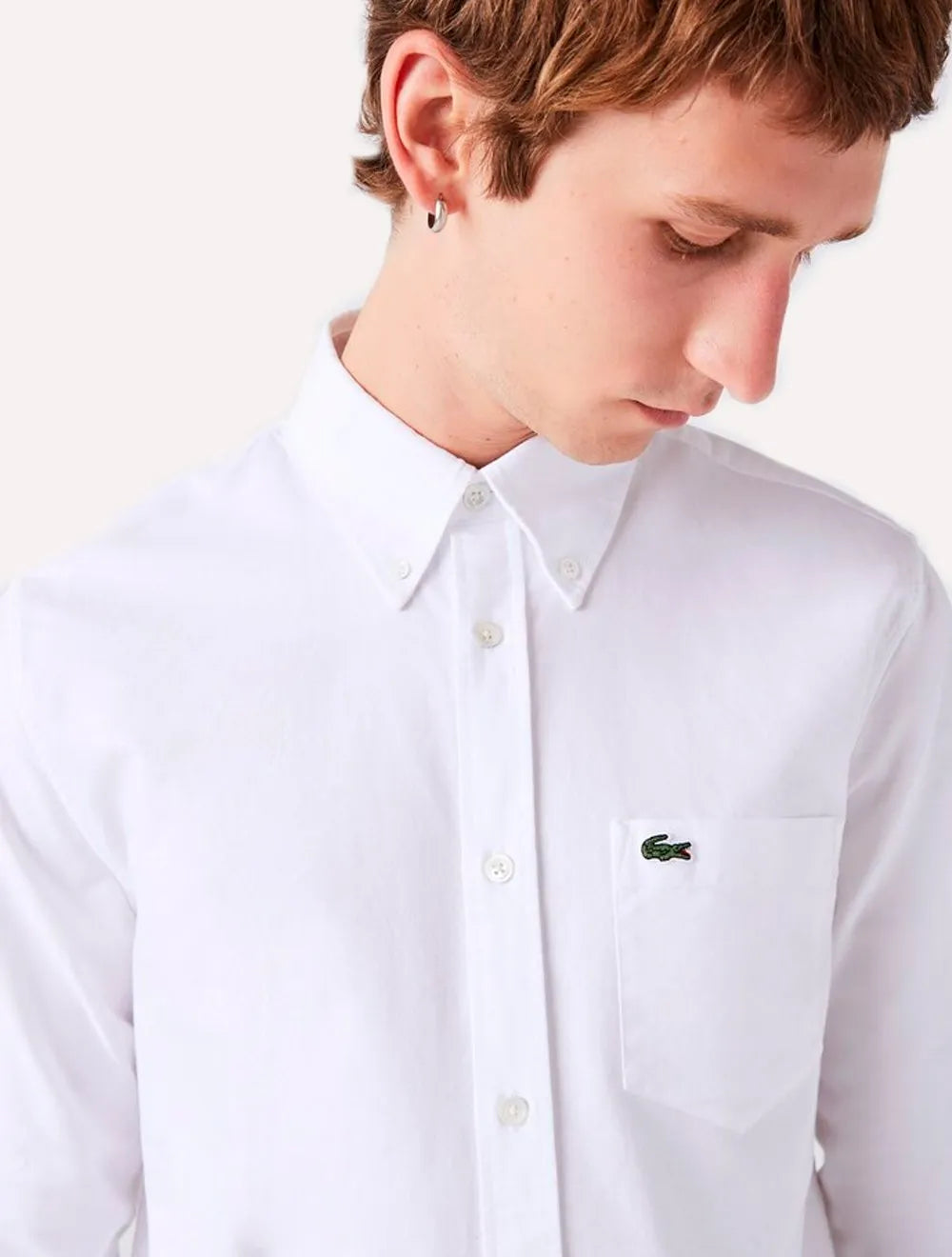 Camisa Lacoste Masculina Regular Fit Oxford Classic Branca