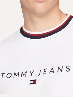 Camiseta Tommy Jeans Masculina Regular Linear Ringer Tee Branca