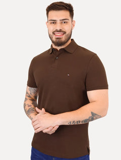 Polo Tommy Hilfiger Masculina Regular Piquet 1985 Marrom Escuro