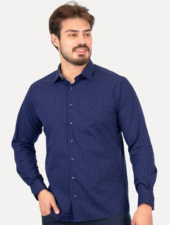 Camisa Dudalina Masculina Slim Superfine Cotton Xadrez Azul Marinho