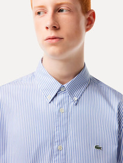 Camisa Lacoste Masculina Regular Stripes Blanc Blue Branca