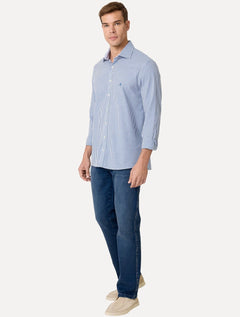 Camisa Dudalina Masculina Comfort Superfine Regular Xadrez Mono Logo Azul Médio