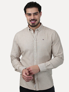 Camisa Tommy Jeans Masculina Slim Striped Oxford Cáqui