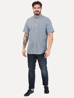 Camisa Tommy Hilfiger Masculina Manga Curta Pocket Gingham Preta