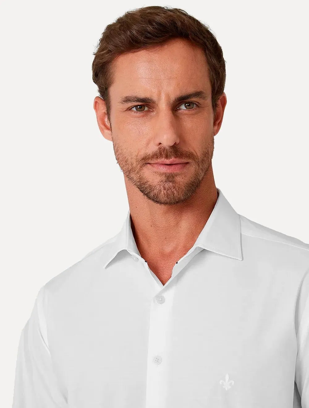 Camisa Dudalina Masculina Slim Superfine Cotton Light Logo Lisa Branca