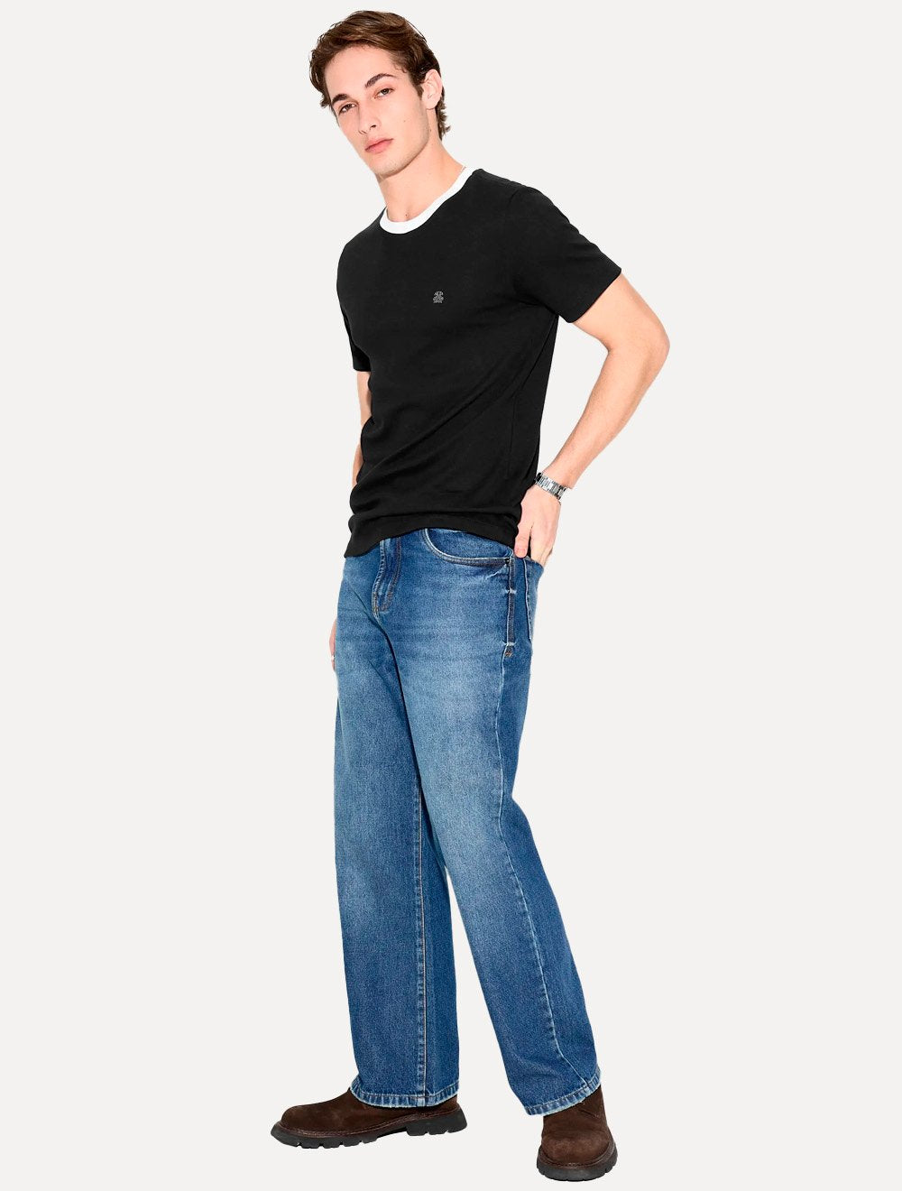 Camiseta John John Masculina Slim Fit Suedine Contrast Preto